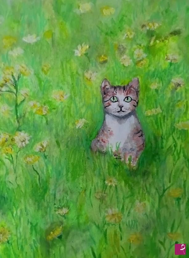 quadri in vendita online - GATTO NEL  PRATO