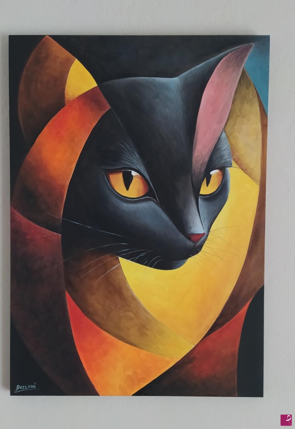 quadri in vendita online - Gatto nero dipinto astratto buzzoni f