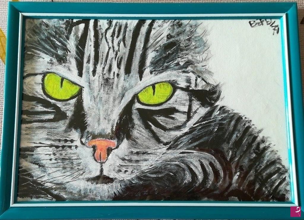 quadri in vendita online - gatto occhi profondi a strisce