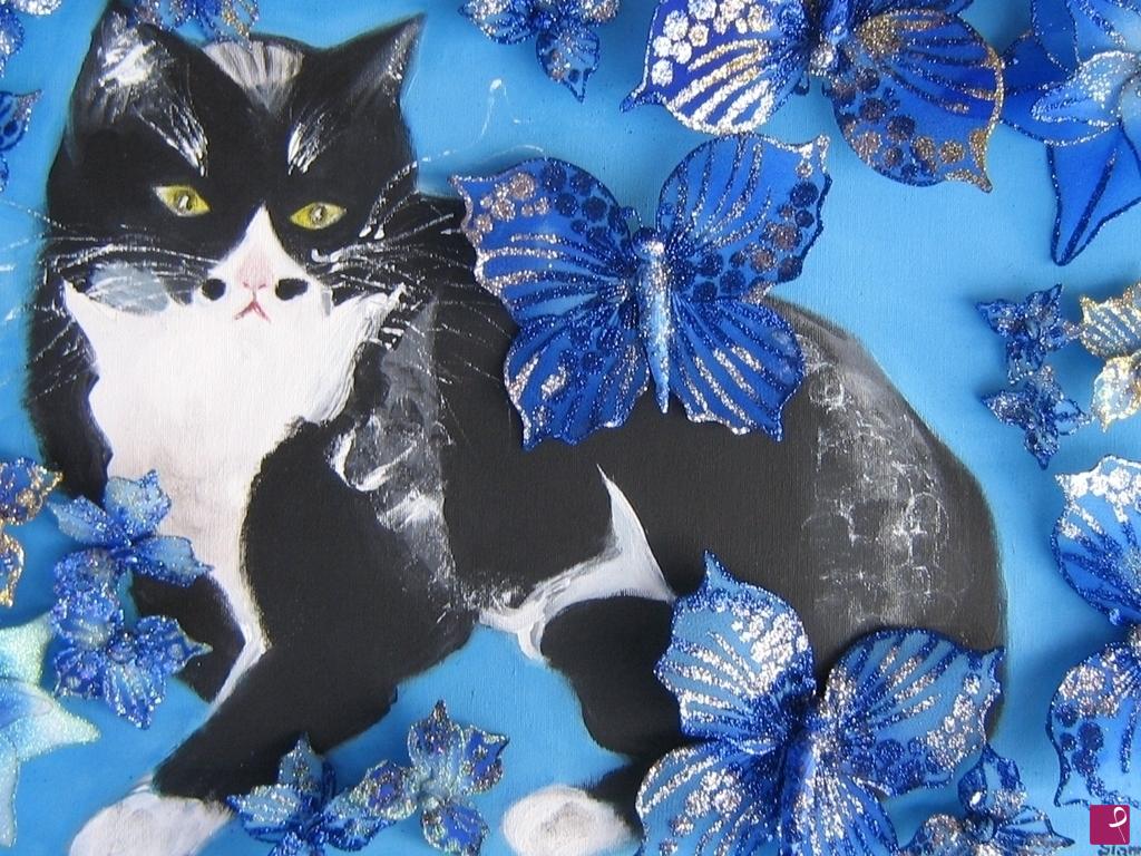 quadri in vendita online - GATTO SILVESTRO TRA LE FARFALLE