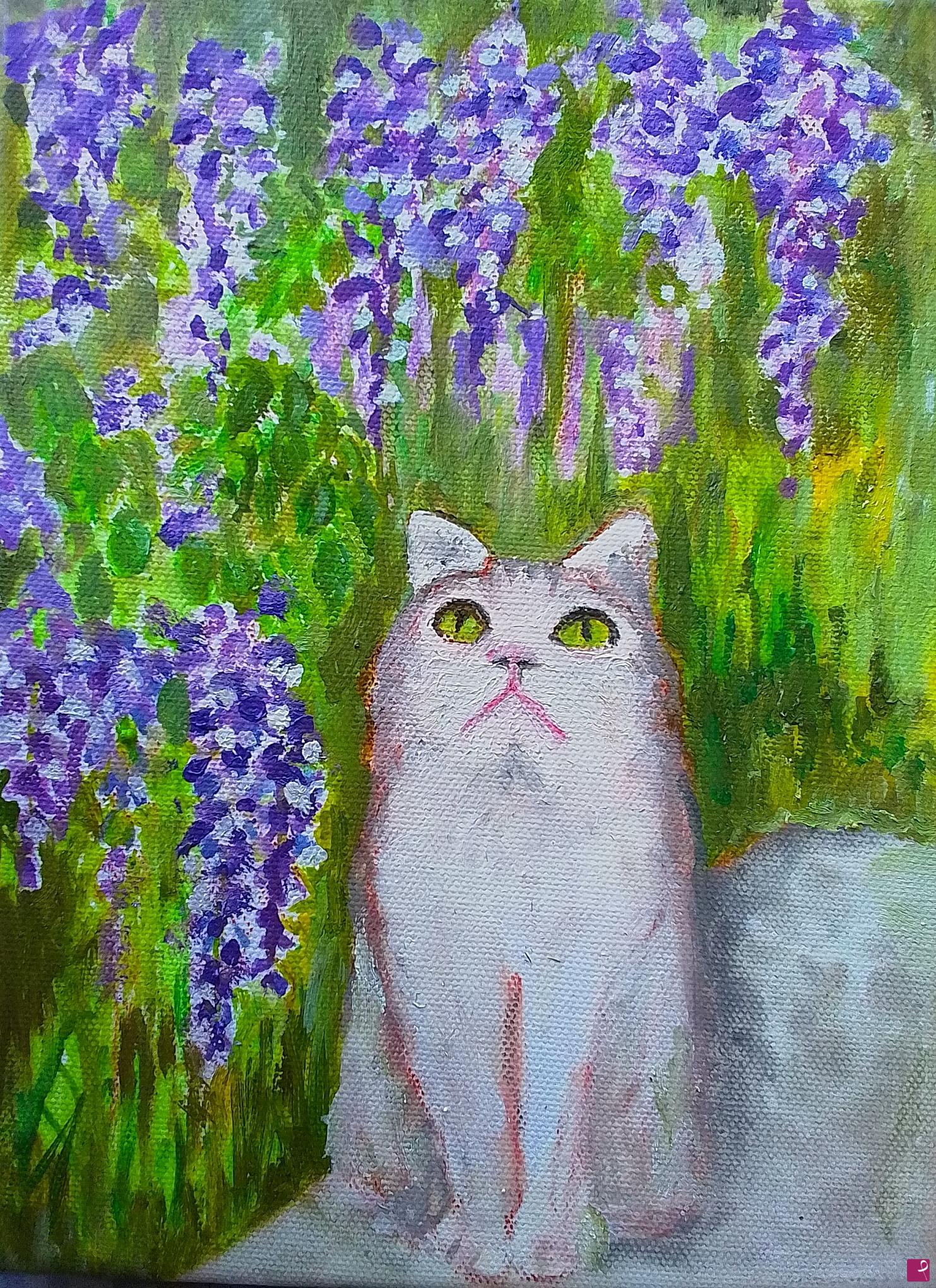 quadri in vendita online - GATTO SOTTO IL GLICINE