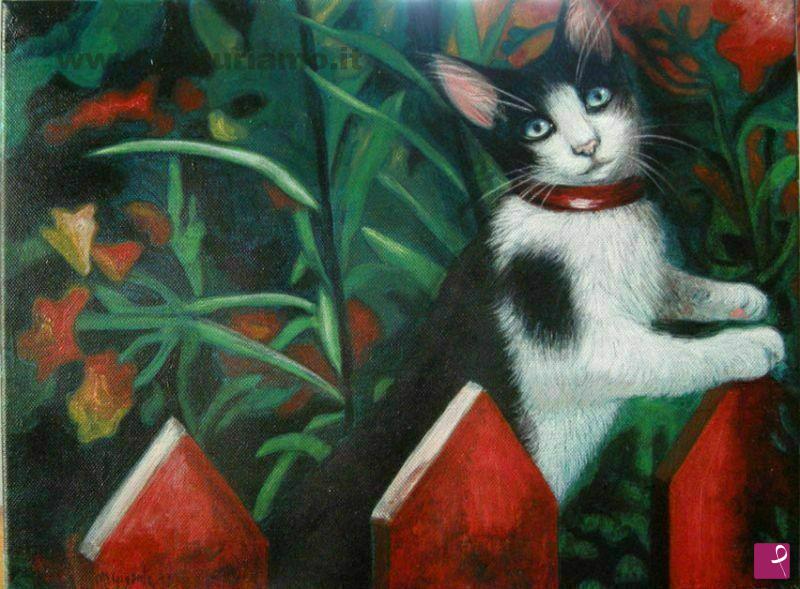 quadri in vendita online - gatto verde
