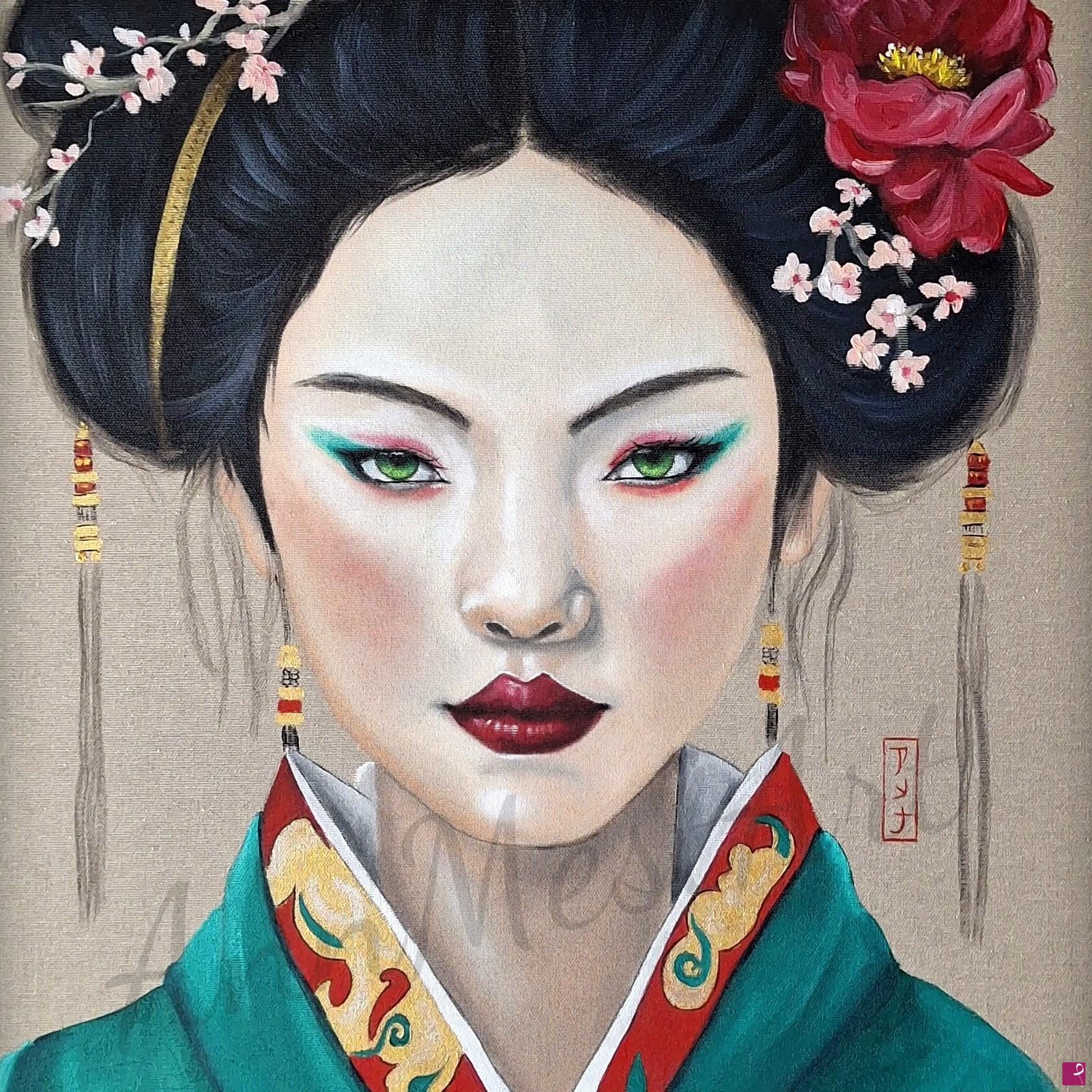 quadri in vendita online - Geisha dagli occhi di smeraldo