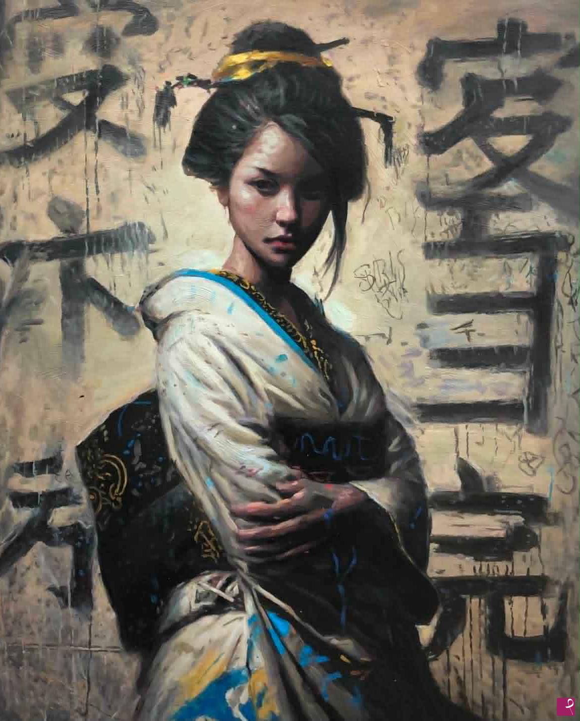 quadri in vendita online - Geisha e distorsioni urbane