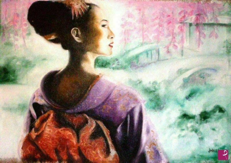 quadri in vendita online - Geisha in Primavera