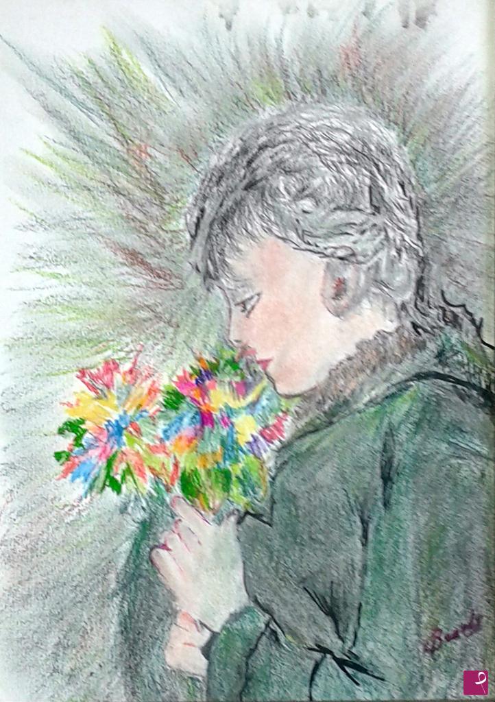 quadri in vendita online - gemma con mazzo di fiori