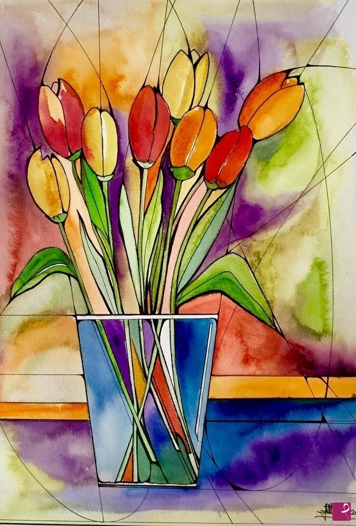 quadri in vendita online - Geometria di tulipani