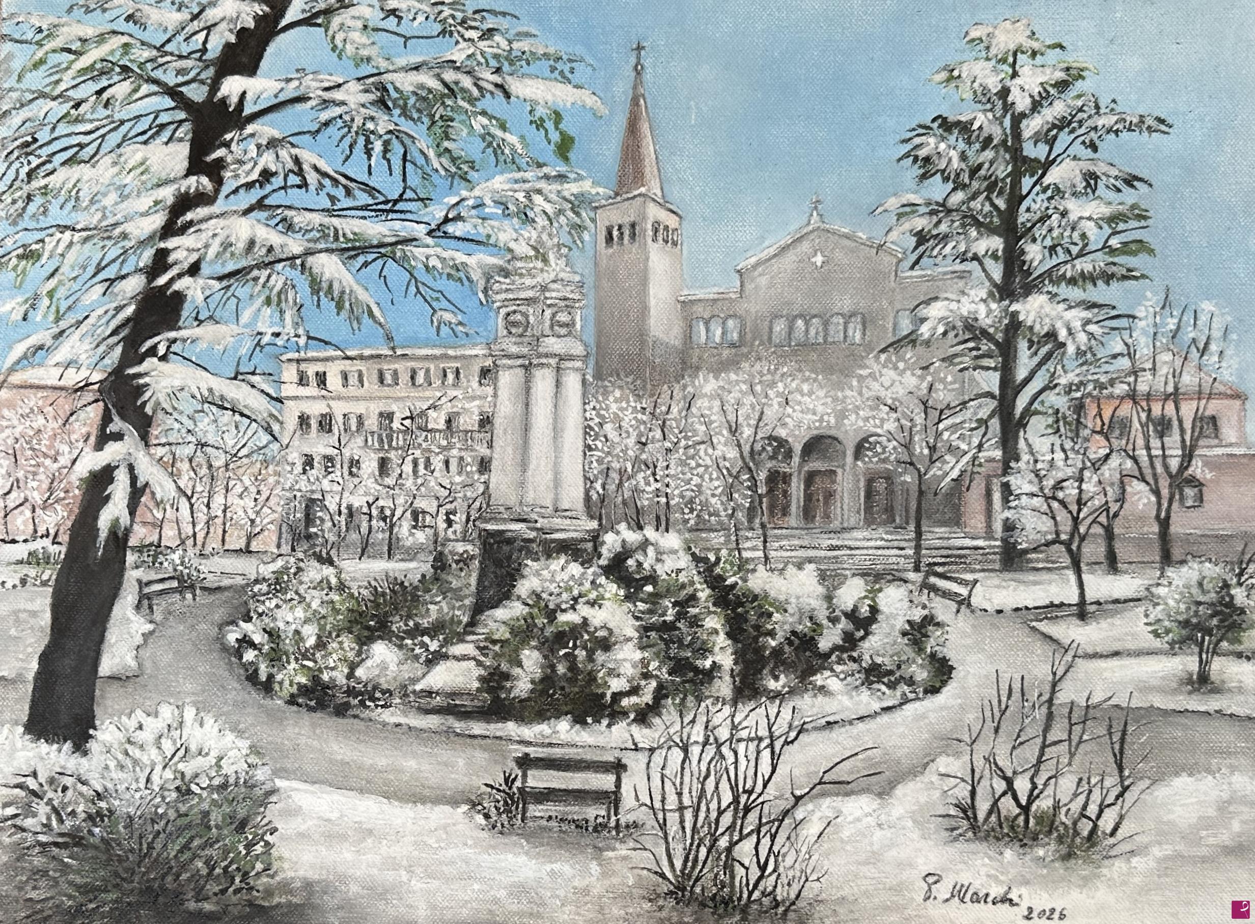 quadri in vendita online - Giardini con la neve