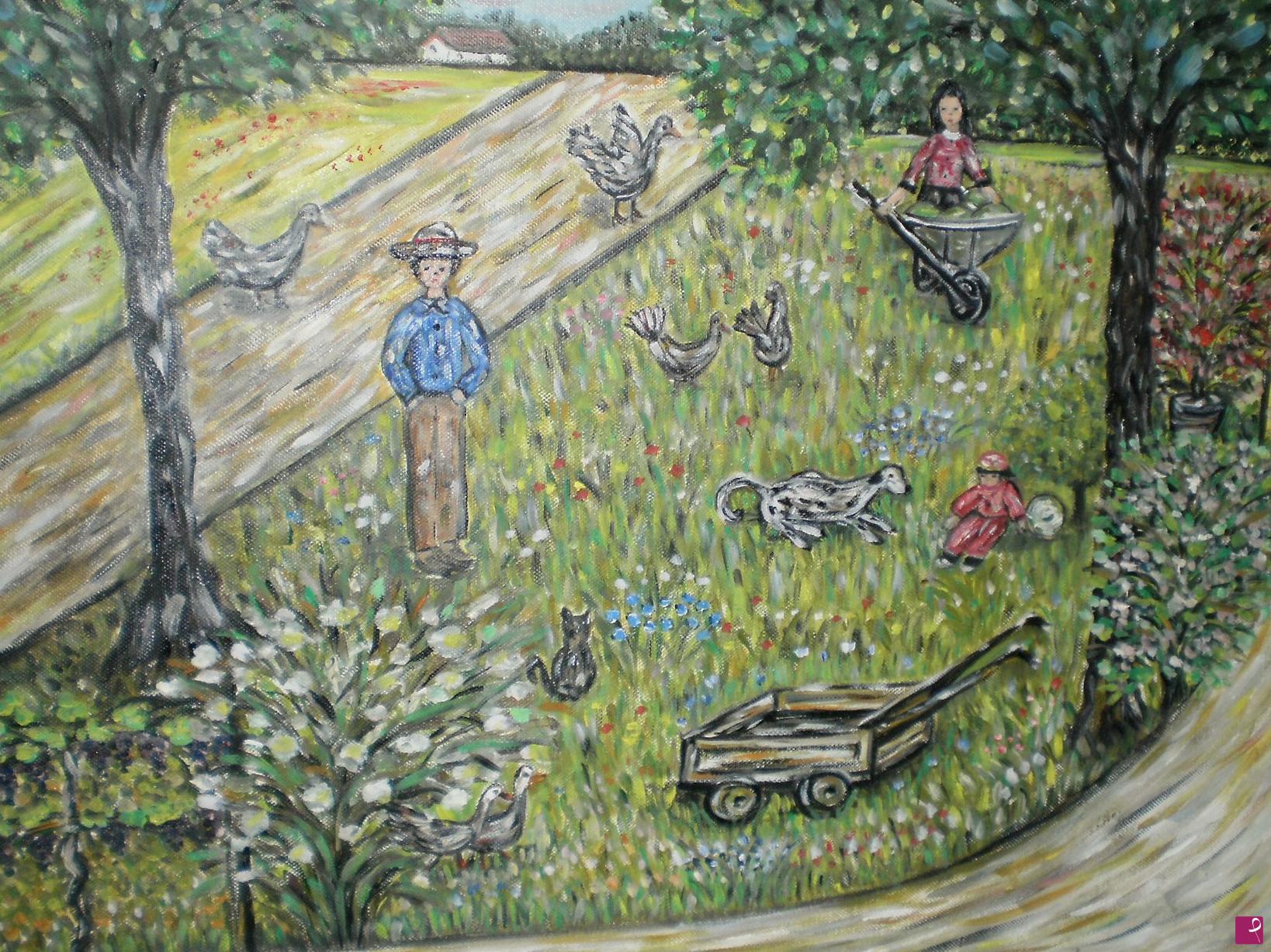 quadri in vendita online - Giardino con bambini che giocano