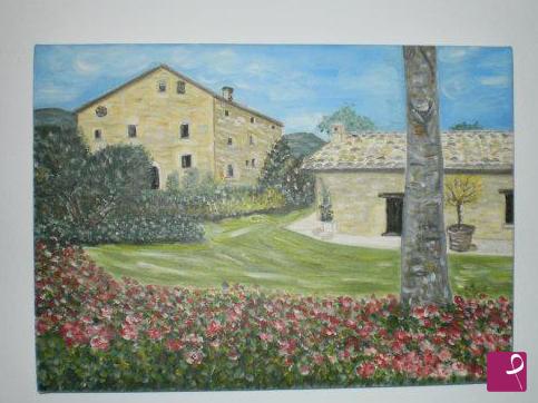 quadri in vendita online - Giardino con case