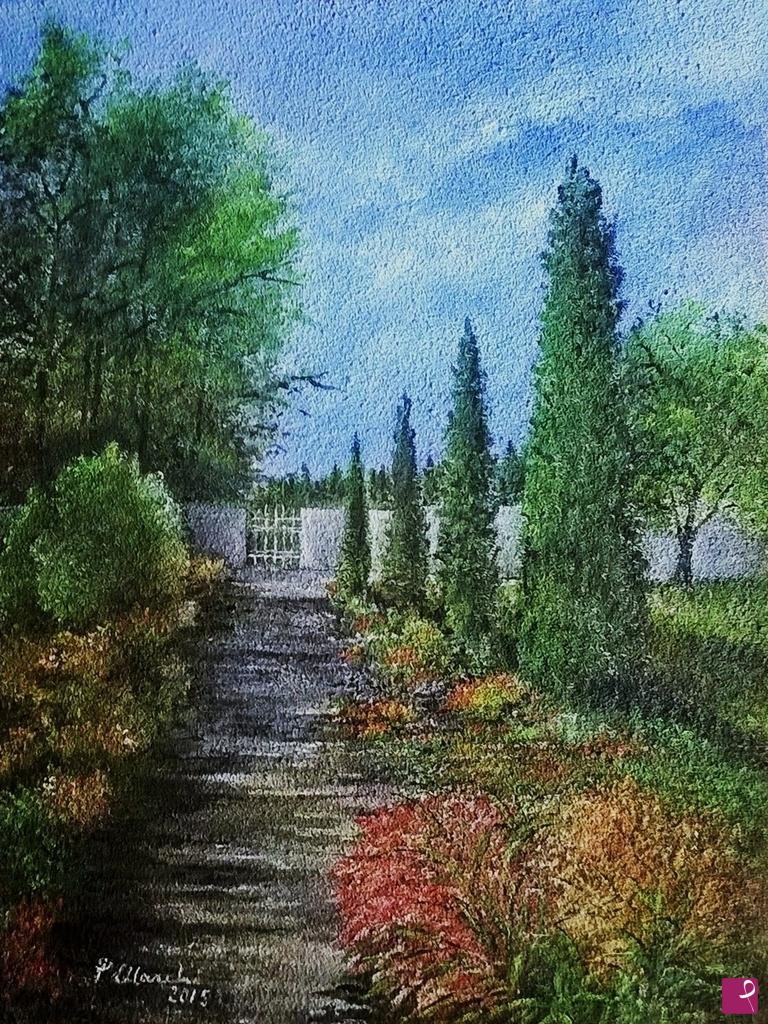 quadri in vendita online - Giardino con cipressi