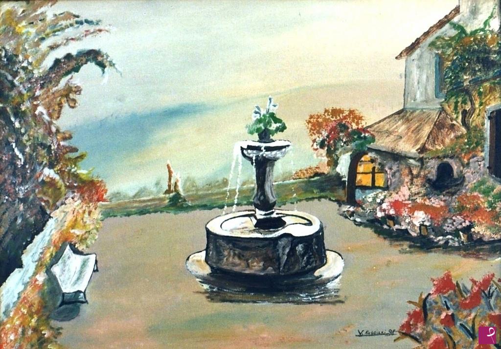 quadri in vendita online - GIARDINO CON FONTANA