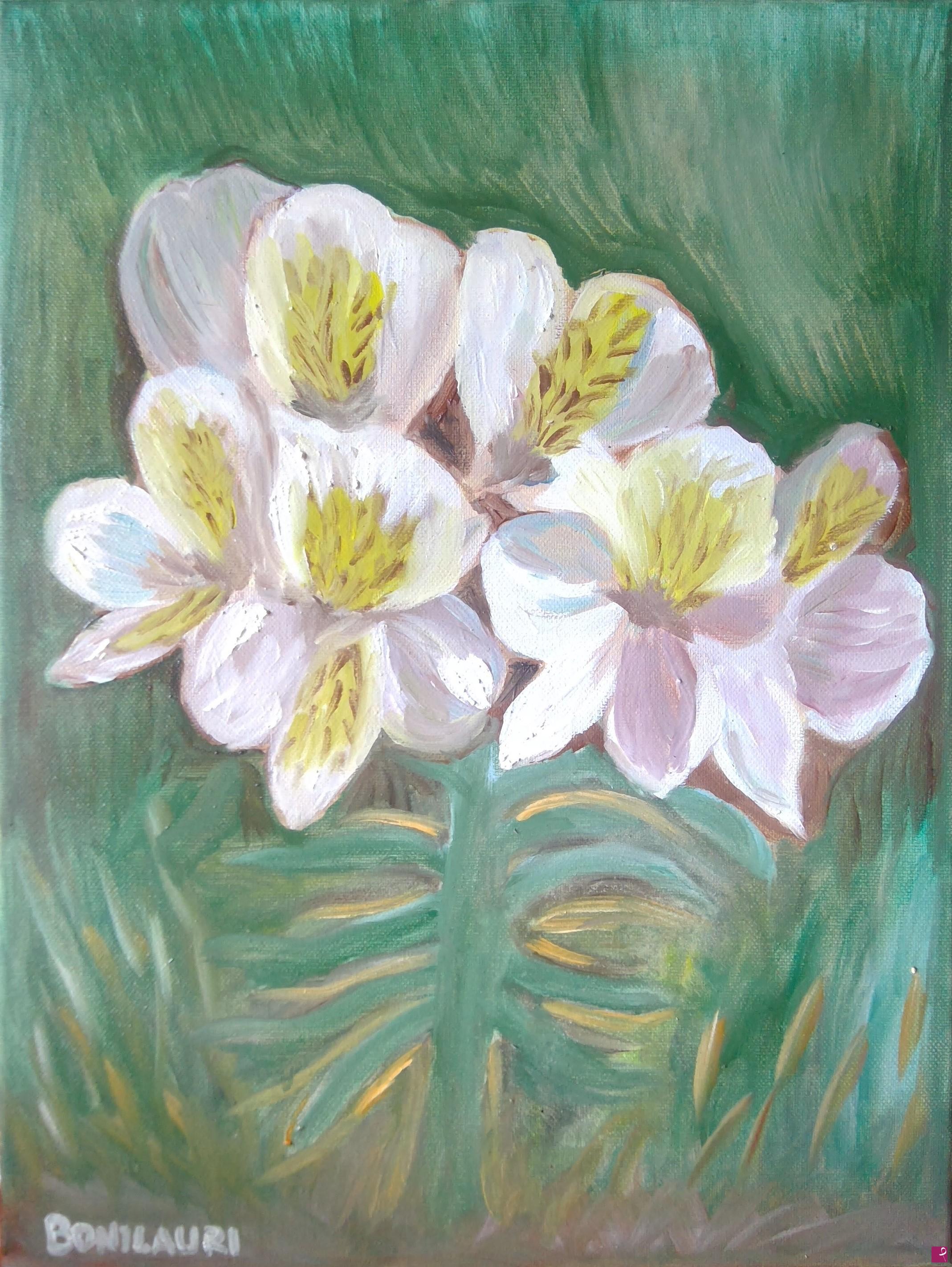 quadri in vendita online - Gigli bianco rosa