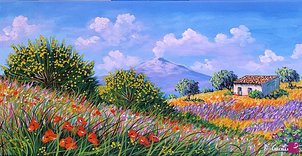 quadri in vendita online - Ginestre con l'Etna