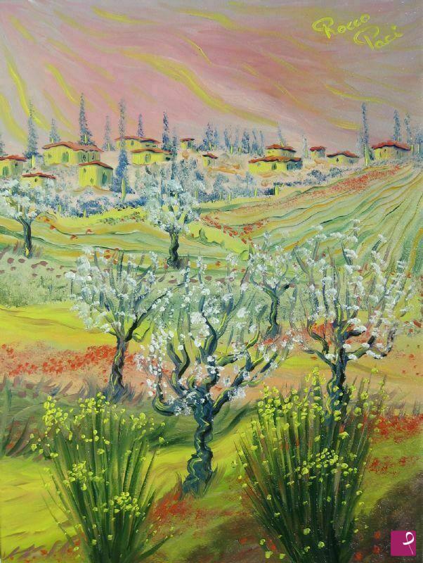 quadri in vendita online - Ginestre e mandorlo in fiore