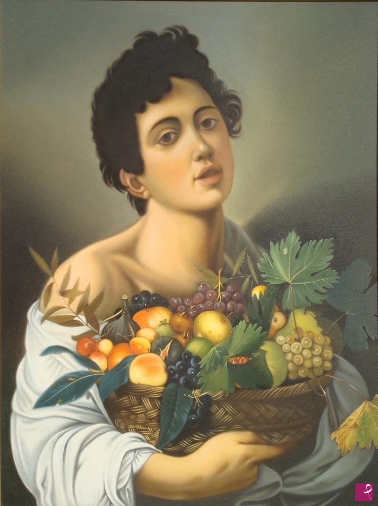 quadri in vendita online - Giovane con canestro di frutta