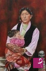 quadri in vendita online - Giovane madre tibetana