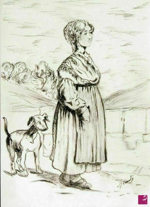 quadri in vendita online - giovanetta con cane