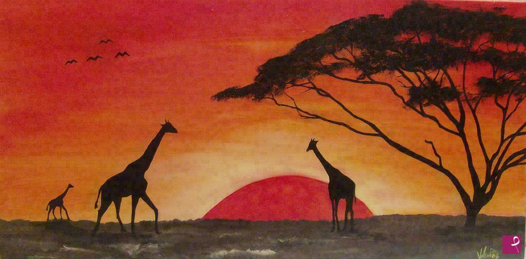 quadri in vendita online - GIRAFFE TRAMONTO