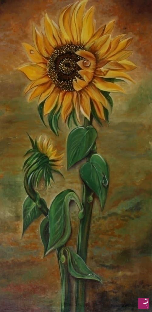 quadri in vendita online - Girasole con bocciolo