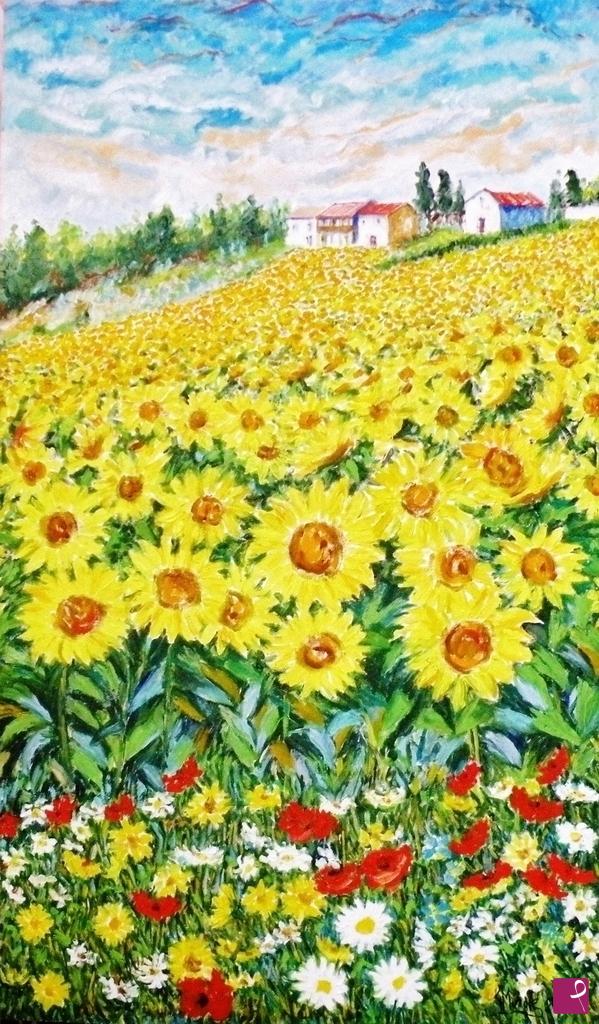 quadri in vendita online - GIRASOLE E MARGHERITE  