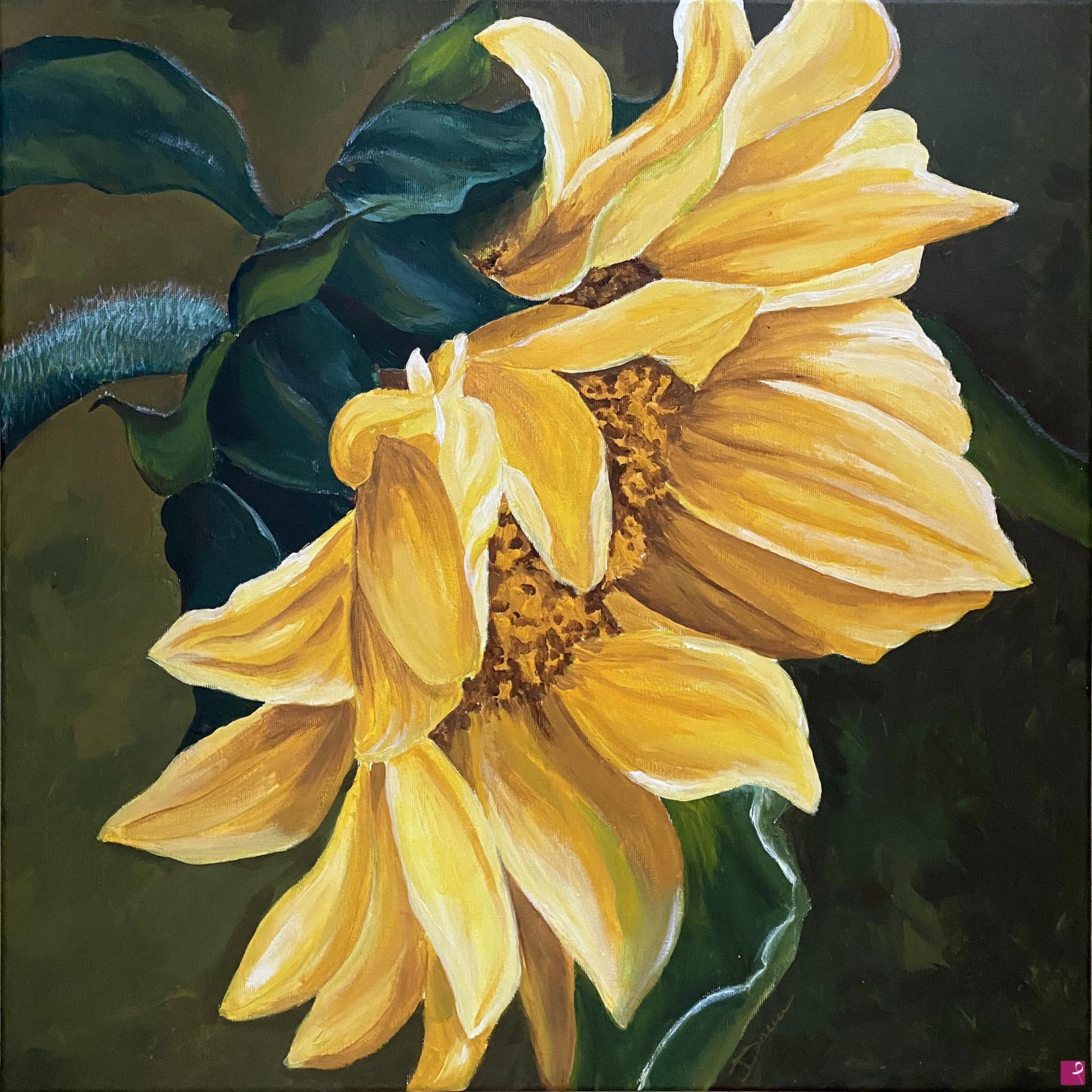 quadri in vendita online - girasole fondo scuro