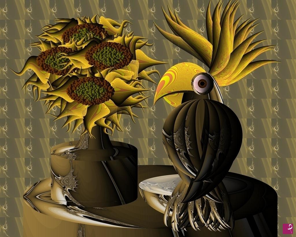 quadri in vendita online - Girasoli con cacatoa