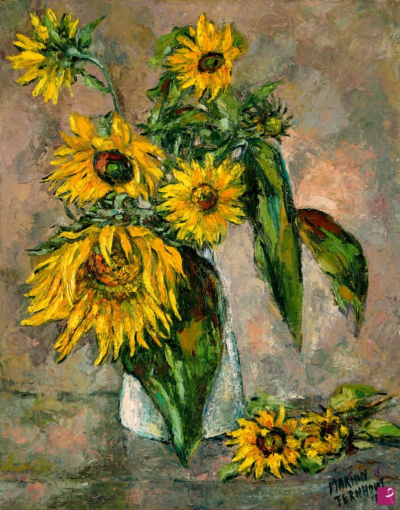 quadri in vendita online - Girasoli in vaso bianco