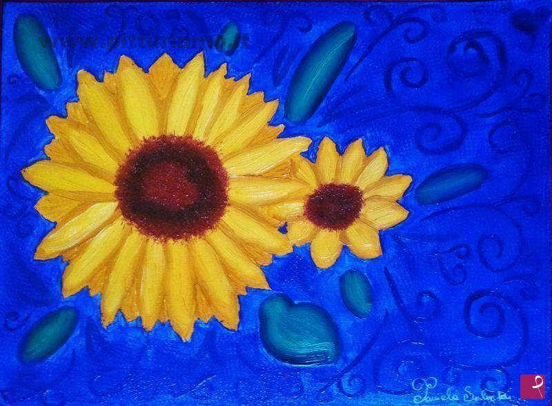 quadri in vendita online - Girasoli nel blu