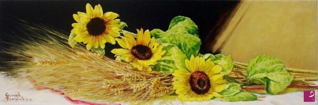 quadri in vendita online - Girasoli su letto di spighe