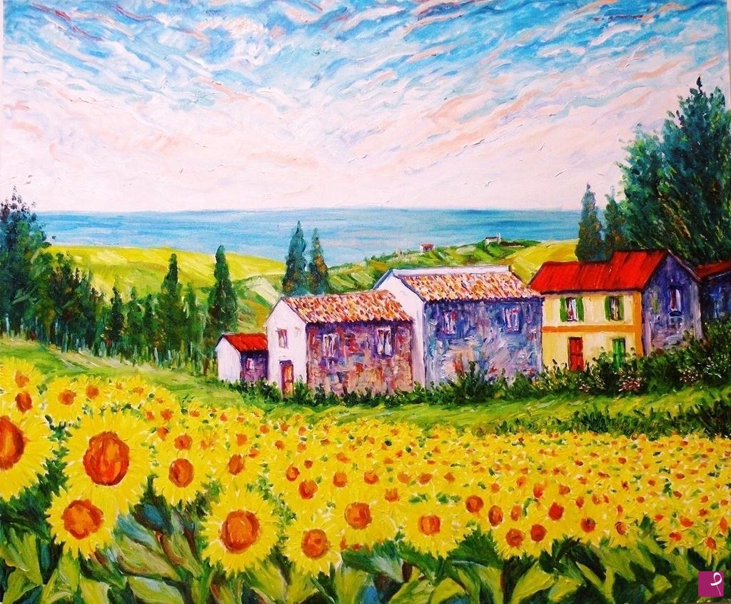 quadri in vendita online - GIRASOLI TRA MARE E NATURA 