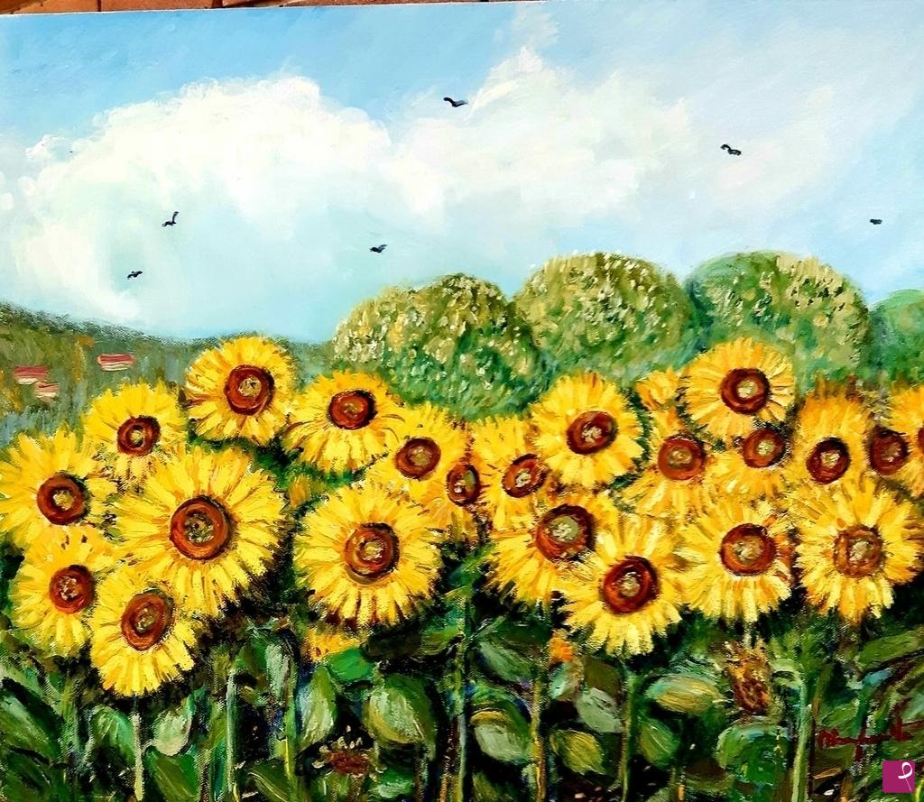 quadri in vendita online - Girasoli verso l'Anchione