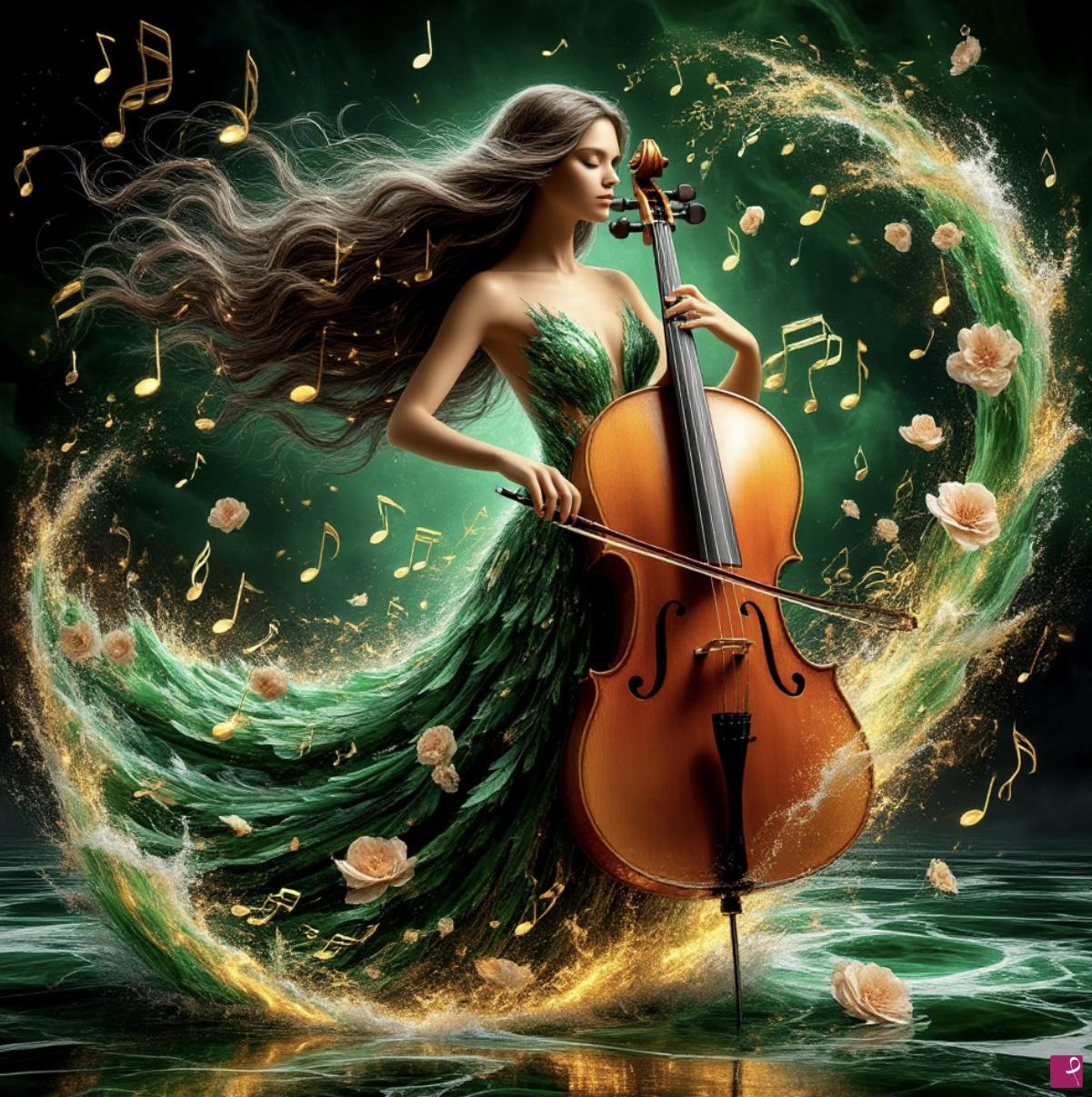 quadri in vendita online - Girl and Beautiful waves of music