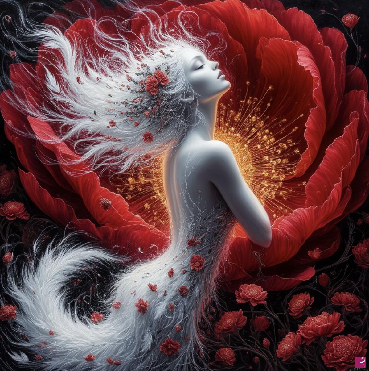 quadri in vendita online - Girl and big flower 