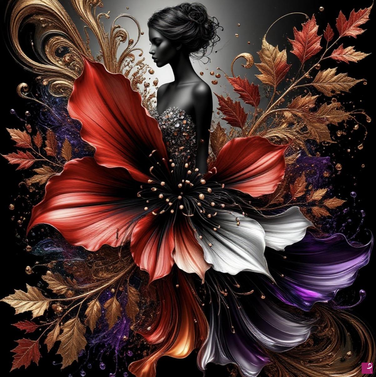 quadri in vendita online - Girl and big flowers 