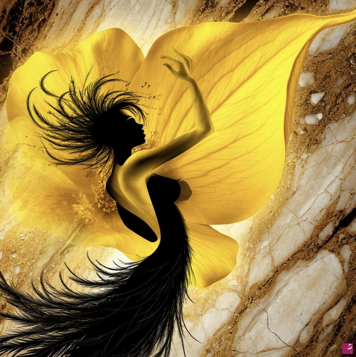 quadri in vendita online - Girl and big yellow leaves 