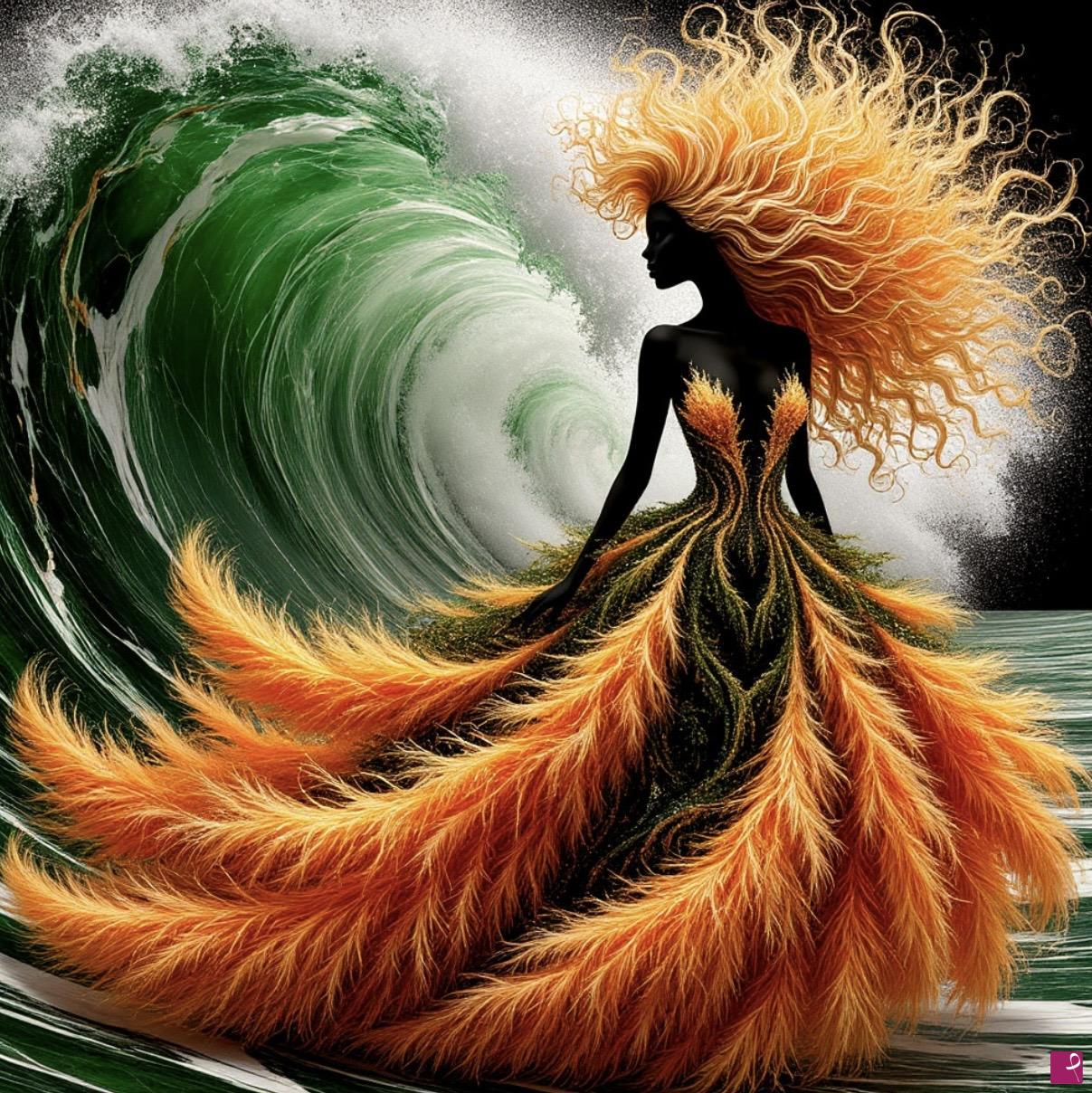 quadri in vendita online - Girl and biggest sea wave 