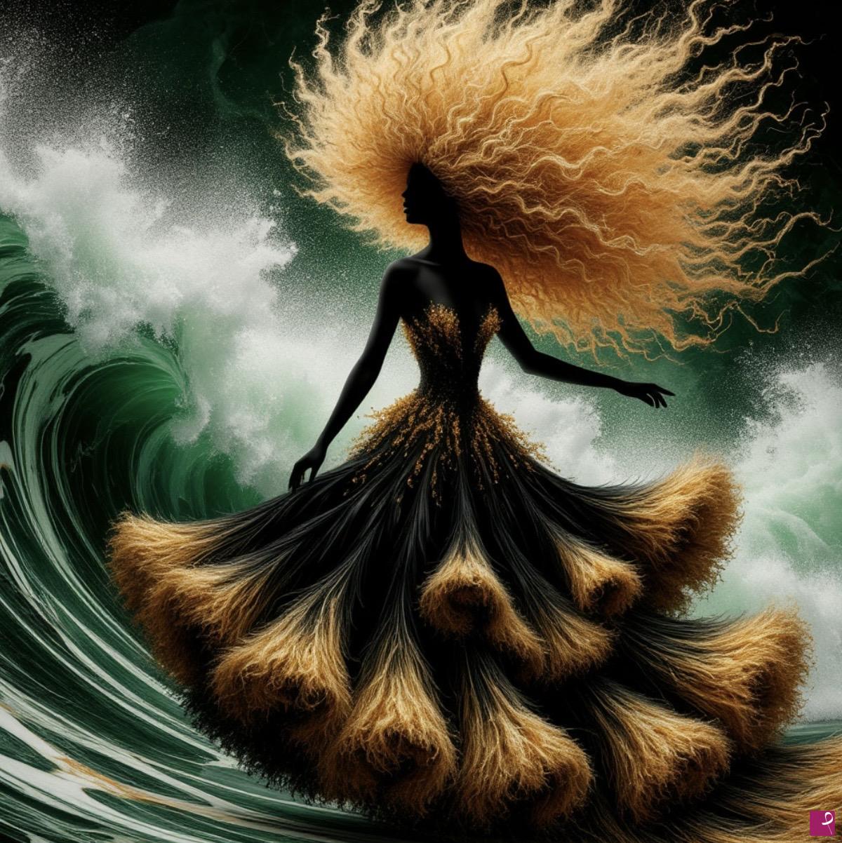 quadri in vendita online - Girl and biggest waves, wind