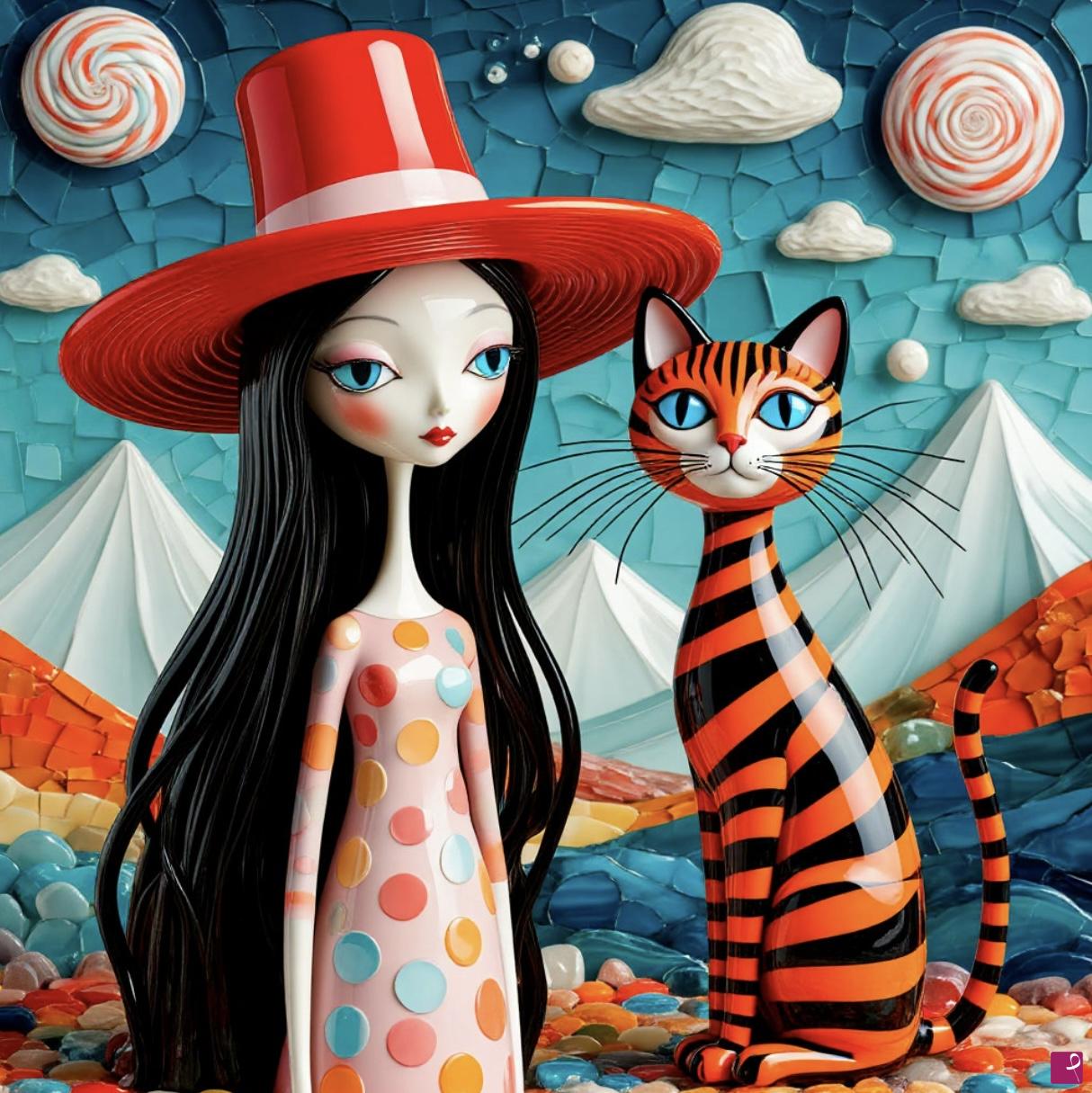 quadri in vendita online - Girl and cat