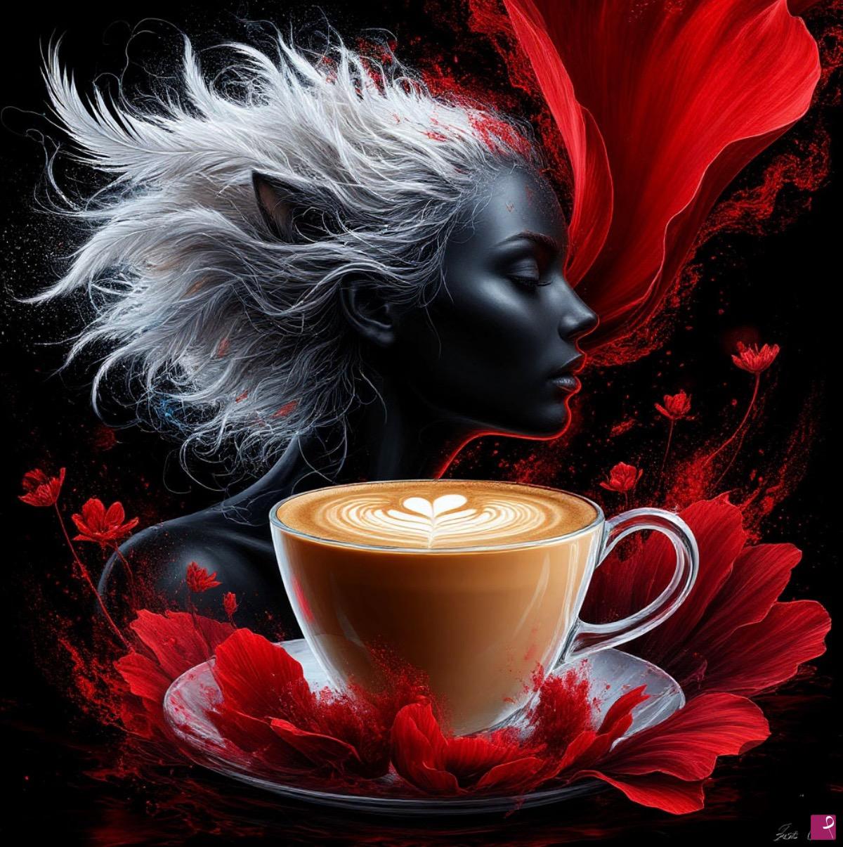 quadri in vendita online - Girl and cup coffee 2