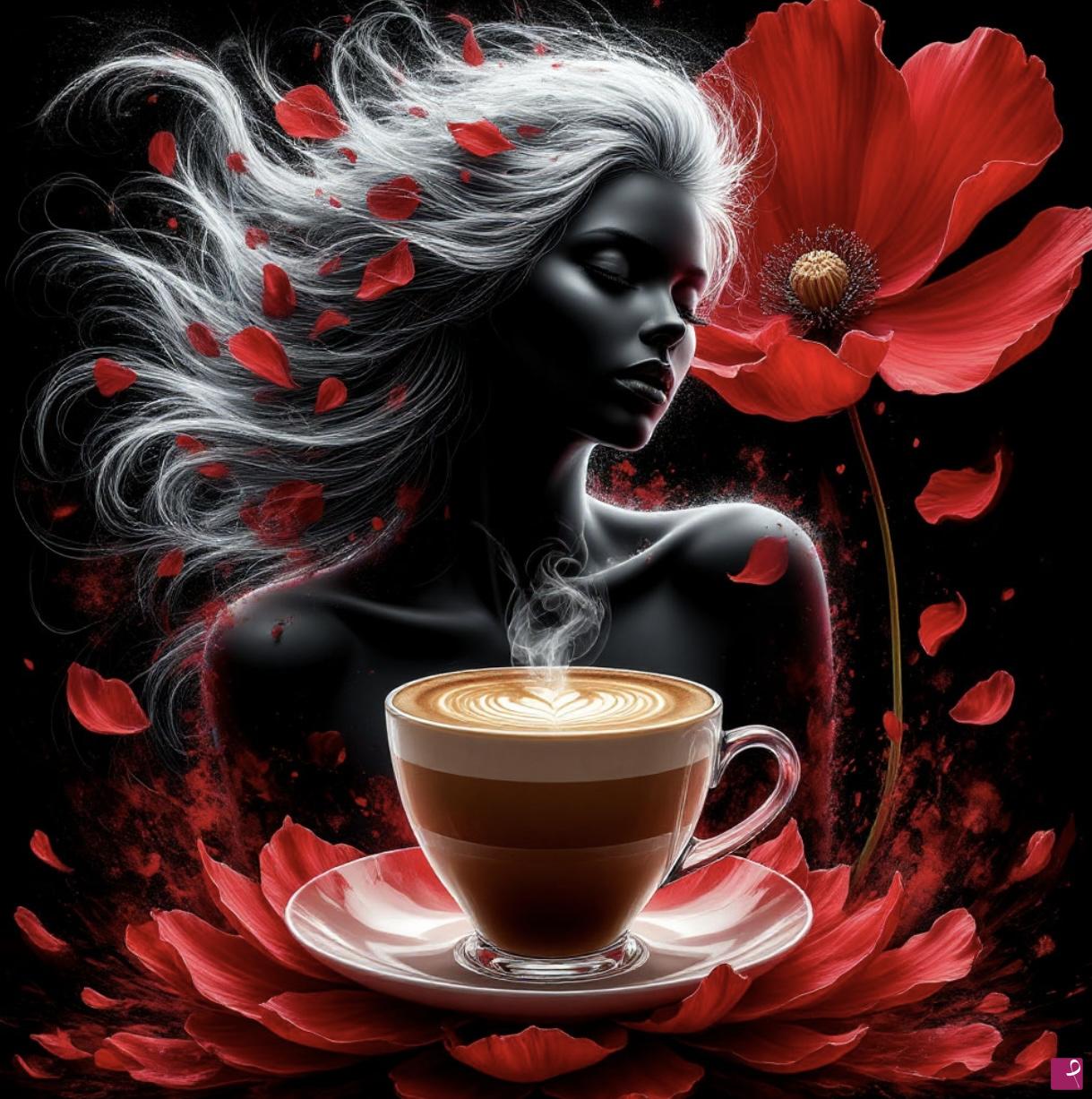 quadri in vendita online - Girl and cup coffee 