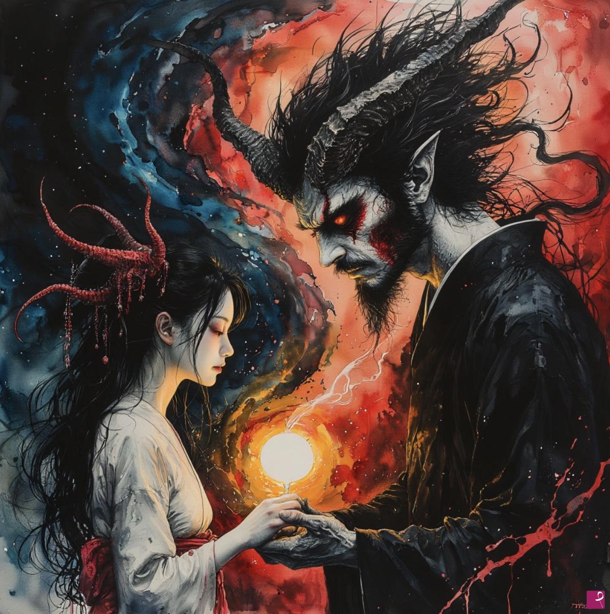 quadri in vendita online - Girl and demon 