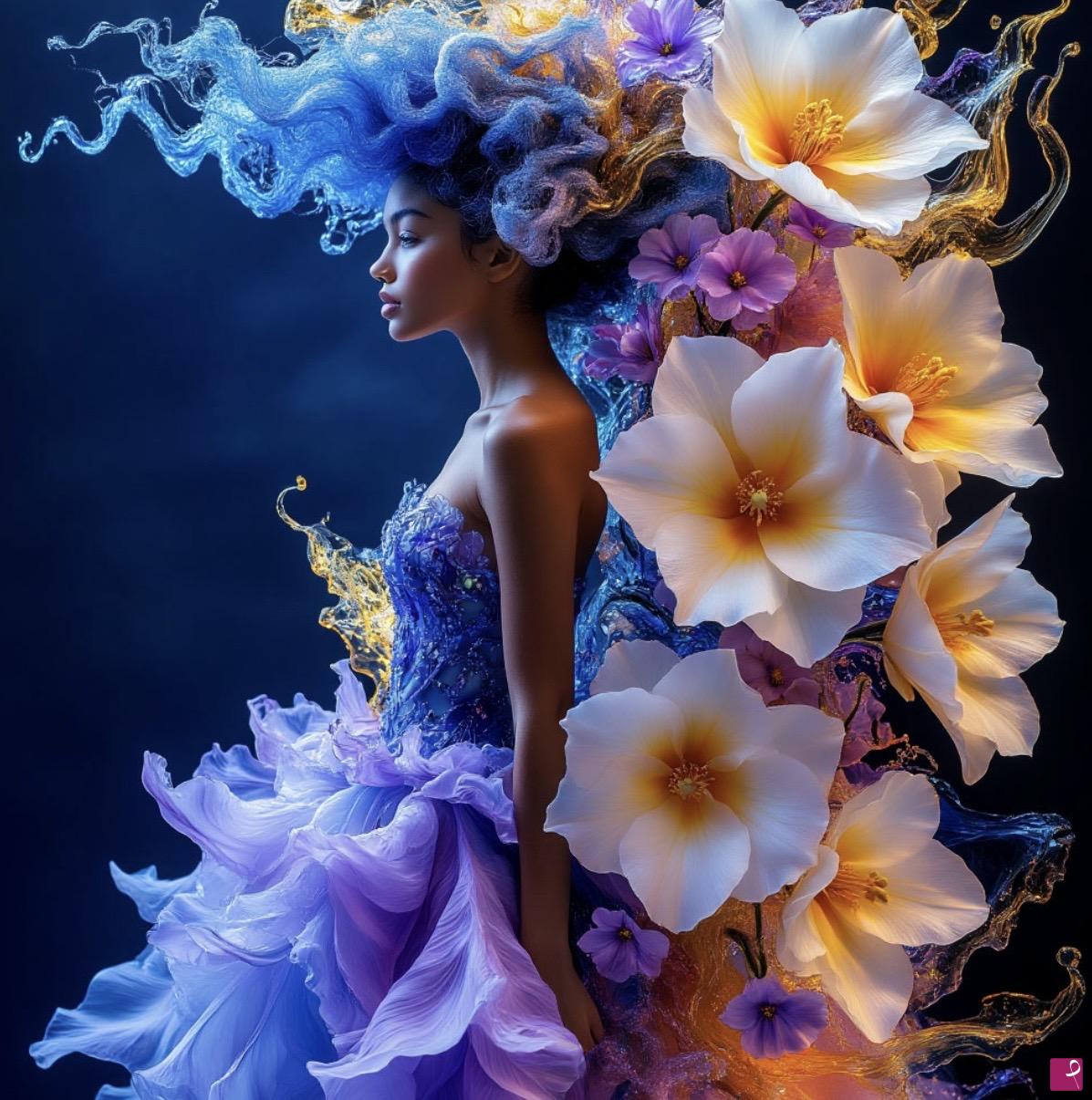 quadri in vendita online - Girl and flower garden