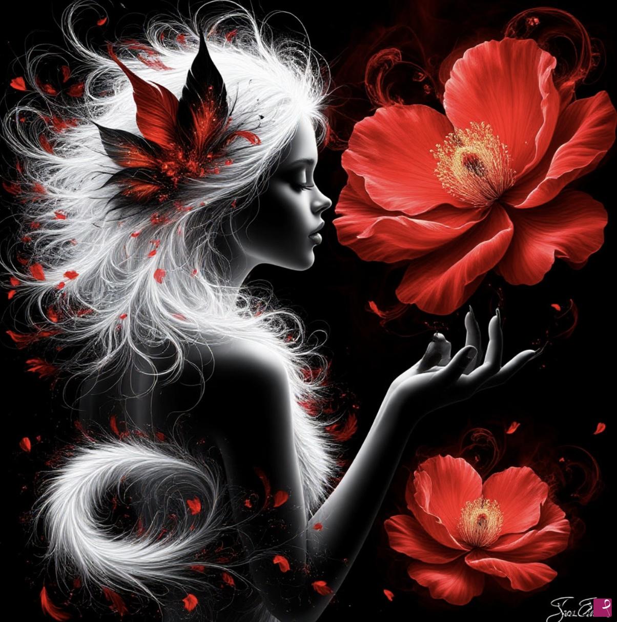 quadri in vendita online - Girl and flowers 4