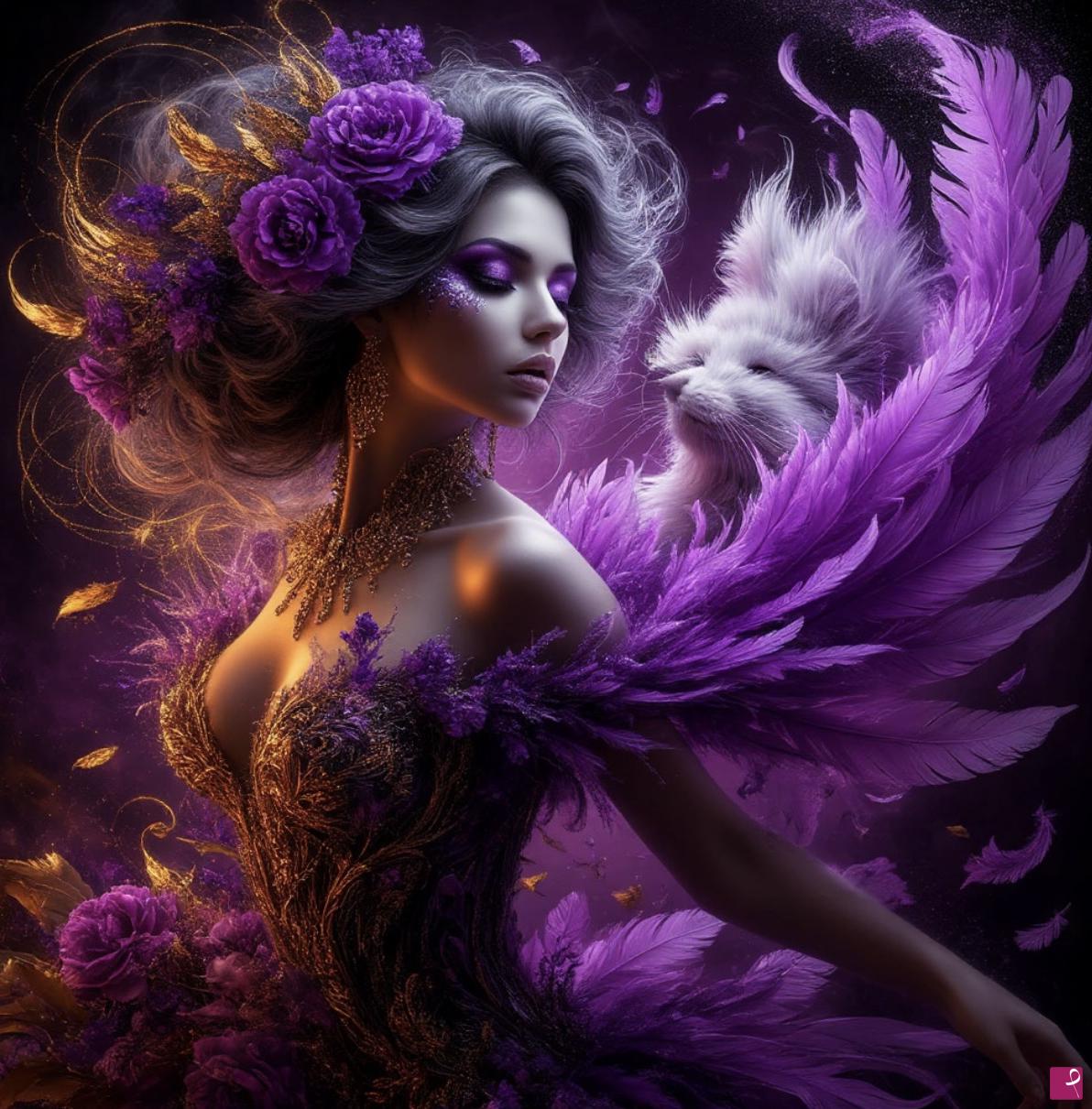 quadri in vendita online - Girl and her cat