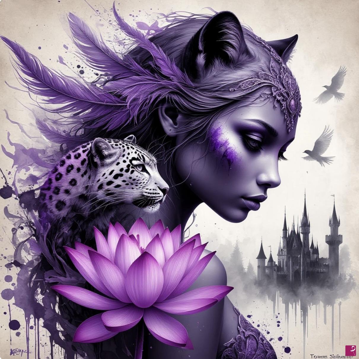 quadri in vendita online -  Girl and her snow leopard