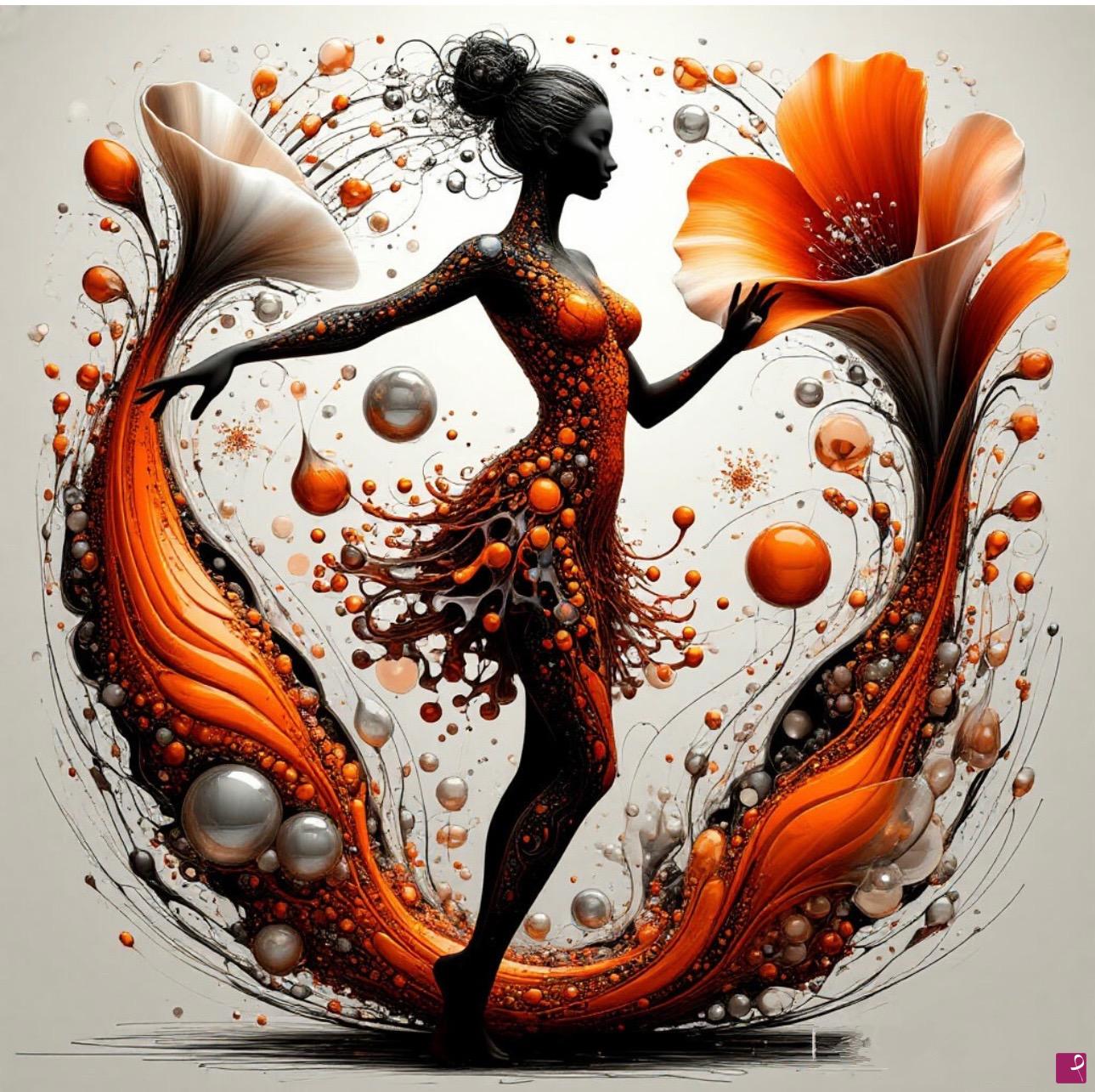quadri in vendita online - Girl and long flower
