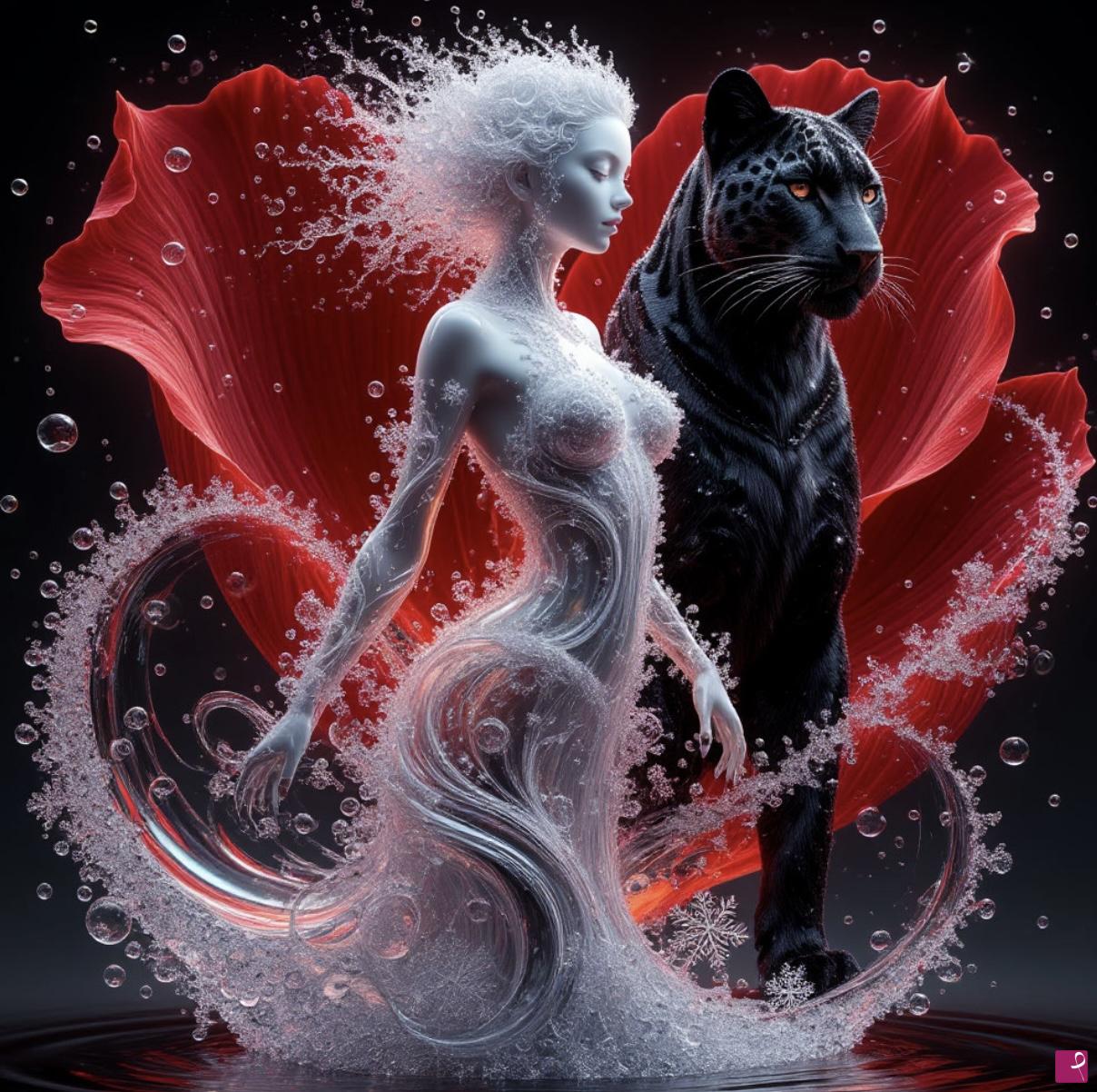 quadri in vendita online - Girl and panther from flower 