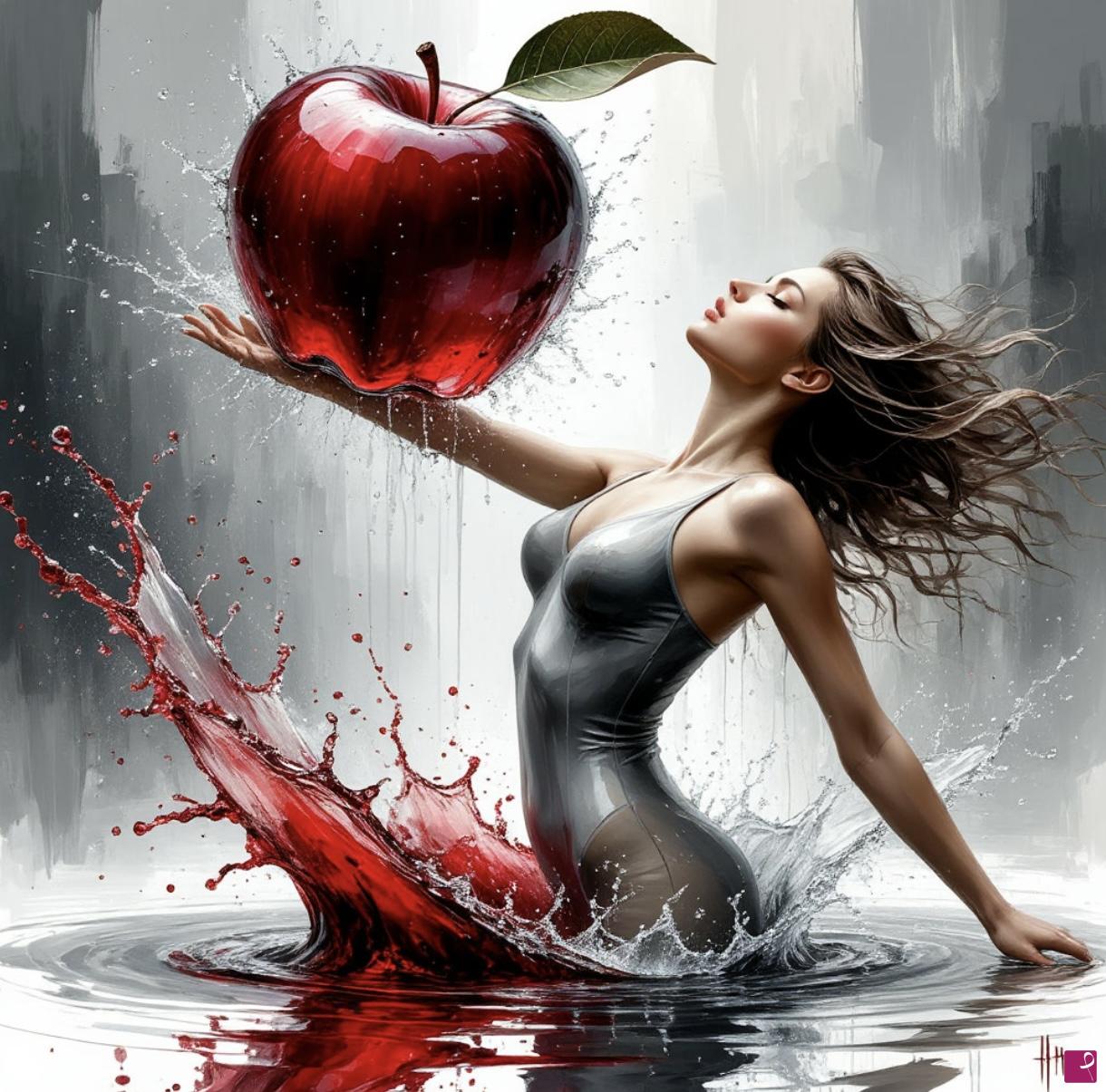 quadri in vendita online - Girl and red apple 