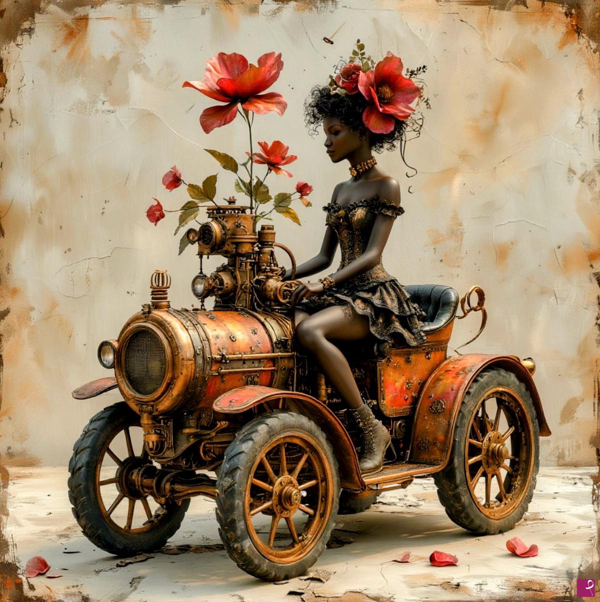 quadri in vendita online - Girl and retro car 
